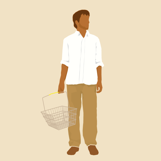 A lone shopper pushing a cart